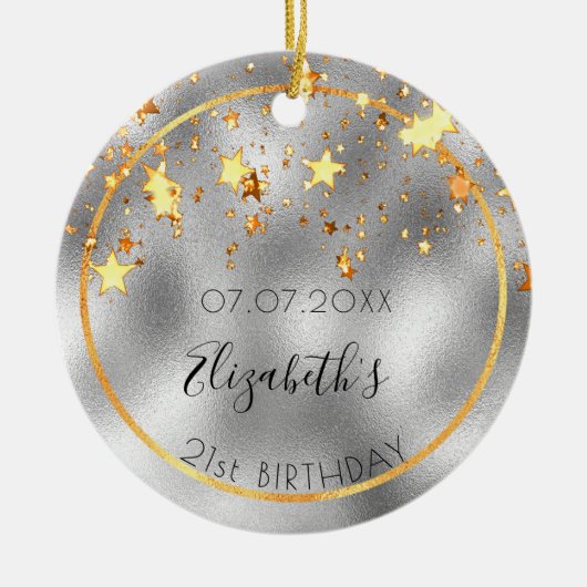 誕生日シルバー金ゴールド光沢のある星の友人 セラミックオーナメント (正面)