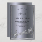 誕生日シルバー金ゴールド音楽ノートパーティー 招待状 (正面/裏面)