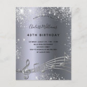 誕生日シルバー音楽ノートメタルグリッター40th インビテーションポストカード (正面)