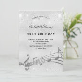 誕生日シルバー音楽ノートメタルグリッター40th 招待状 (スタンド正面)