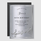 誕生日シルバー音楽ノート招待磁石 マグネット招待状 (正面/裏面)