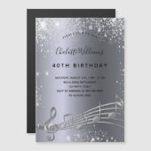 誕生日シルバー音楽ノート招待磁石 マグネット招待状 (正面/裏面)