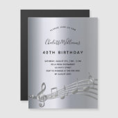 誕生日シルバー音楽ノート招待磁石 マグネット招待状 (正面/裏面)