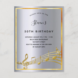 誕生日シルバー音楽ノート金属招待 ポストカード