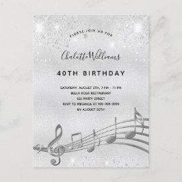 誕生日シルバー音楽ノート40th招待 インビテーションポストカード