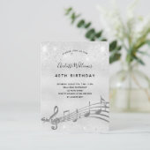誕生日シルバー音楽ノート40th招待 インビテーションポストカード (スタンド正面)
