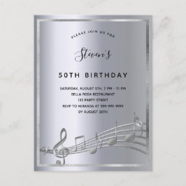 誕生日シルバー音楽メタルノート インビテーションポストカード