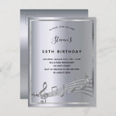 誕生日シルバー音楽メタルノート インビテーションポストカード (正面/裏面)