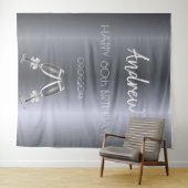 誕生日シルバーfoxメンズグレーモダン応援 タペストリー (インサイチュ(横))