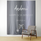 誕生日シルバーfoxメンズグレーモダン応援 タペストリー (インサイチュ)