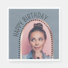 誕生日シンプルシックAny Ageバラ金ゴールドアーチ写真 スタンダードランチョンナプキン