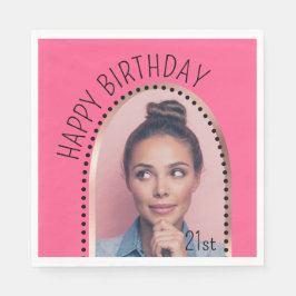 誕生日シンプルシックAny Ageバラ金ゴールドアーチ写真 スタンダードランチョンナプキン