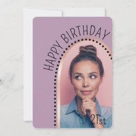 誕生日シンプルシックAny Ageバラ金ゴールドアーチ写真 招待状