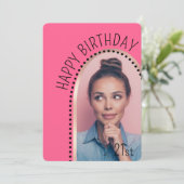 誕生日シンプルシックAny Ageバラ金ゴールドアーチ写真 招待状 (スタンド正面)