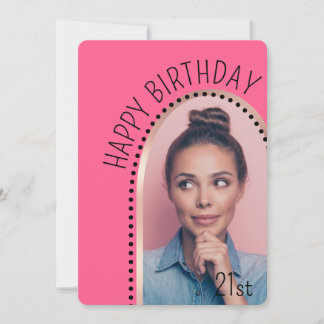 誕生日シンプルシックAny Ageバラ金ゴールドアーチ写真 招待状