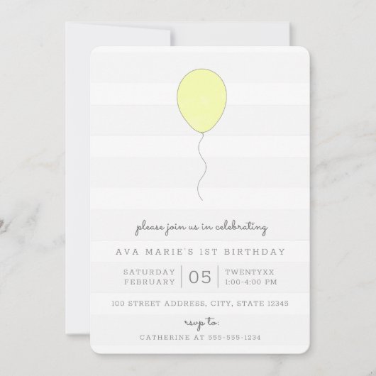 誕生日シンプルシャビーシックイエローバルーン 招待状 (正面)