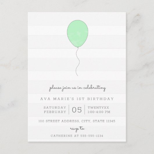 誕生日シンプルシャビーシックグレーアンドグリーンバルーン ポストカード (正面)