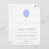 誕生日シンプルシャビーシックグレーアンドブルーバルーン ポストカード (正面/裏面)