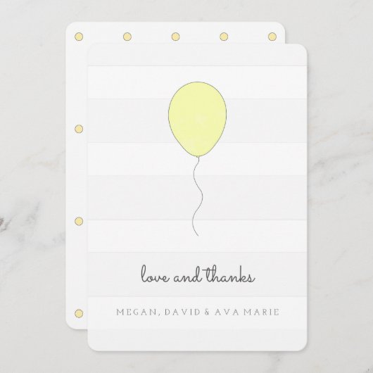 誕生日シンプルシャビーシックグレー&イエローバルーン サンキューカード (正面/裏面)