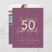 誕生日シンプルススタイリッシュトエレガントスクリプト写真の招待者 招待状 (正面/裏面)