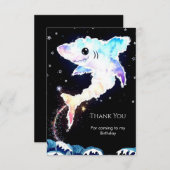 誕生日シンプルディープシーブルーシャーク サンキューカード (正面/裏面)