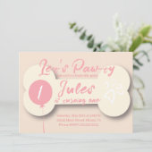 誕生日シンプルドッグボーンポーティパーティーピンククリーム 招待状 (スタンド正面)