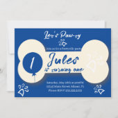 誕生日シンプルドッグボーンポーティパーティーブルー 招待状 (正面)