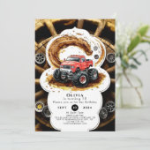 誕生日シンプルボホキュートモンスタートラック 招待状 (スタンド正面)