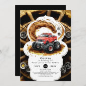 誕生日シンプルボホキュートモンスタートラック 招待状 (正面/裏面)