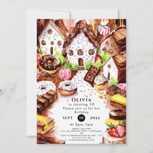 誕生日シンプルボホチョコレート 招待状 (正面)