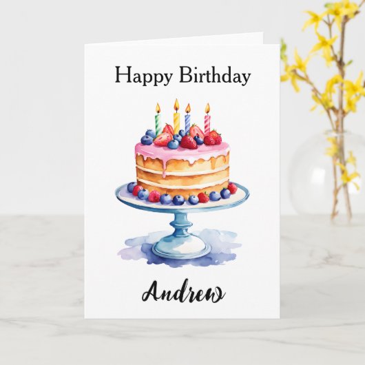 誕生日シンプル用水彩お誕生日ケーキ カード (黄色い花)