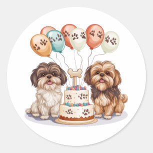 誕生日シーズー(犬)ズドッグお誕生日ケーキ ラウンドシール