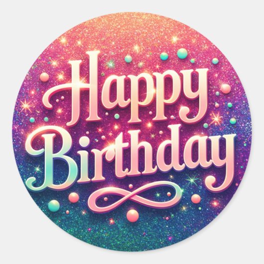 誕生日シール – ピンクのスパークルテーマ ラウンドシール (正面)