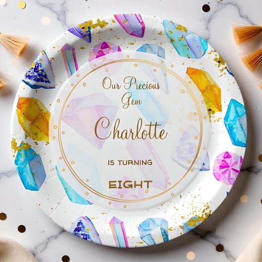 誕生日ジェムパーティークリスタルガールズウォーター色 ペーパープレート