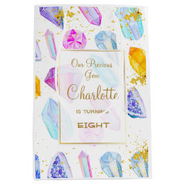 誕生日ジェムパーティークリスタルガールズウォーター色 ミディアムペーパーバッグ