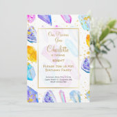 誕生日ジェムパーティークリスタルガールズウォーター色 招待状 (スタンド正面)