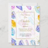 誕生日ジェムパーティークリスタルガールズウォーター色 招待状 (正面)