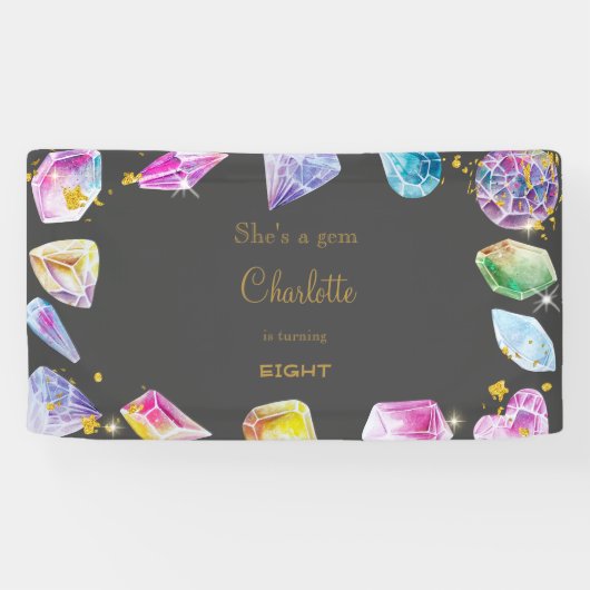 誕生日ジェムパーティークリスタルガールズウォーター色 横断幕 (横)