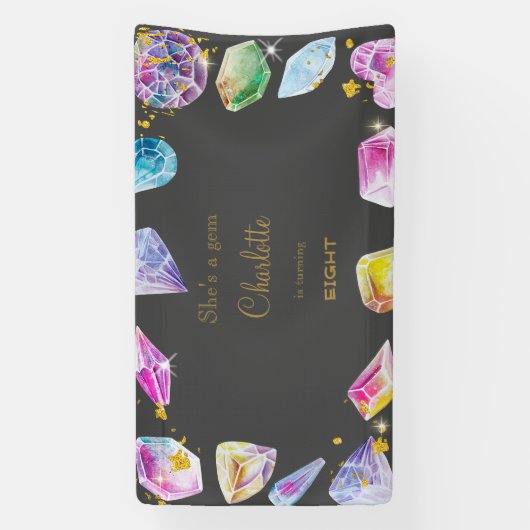 誕生日ジェムパーティークリスタルガールズウォーター色 横断幕 (縦)