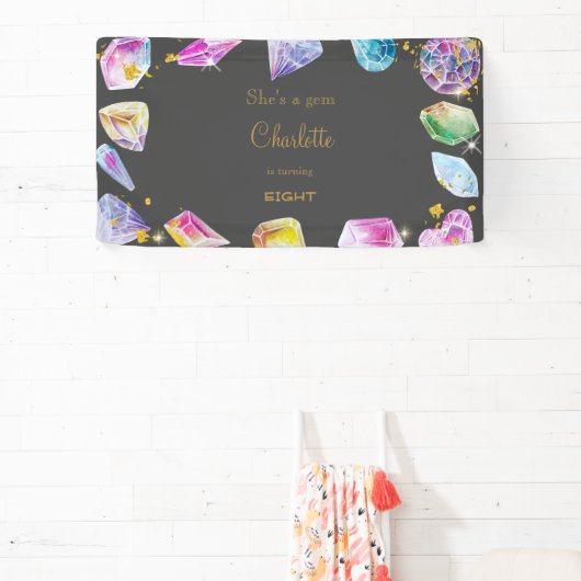 誕生日ジェムパーティークリスタルガールズウォーター色 横断幕 (インサイチュ)