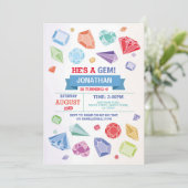 誕生日ジェムパーティークリスタルブルーレッドジェード 招待状 (スタンド正面)