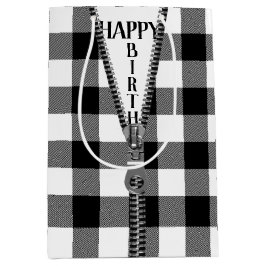 誕生日ジッパーオンバッファロープレイド ミディアムペーパーバッグ