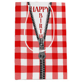 誕生日ジッパーオンバッファロープレイド ミディアムペーパーバッグ