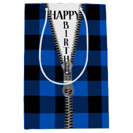 誕生日ジッパーオンバッファロープレイド ミディアムペーパーバッグ