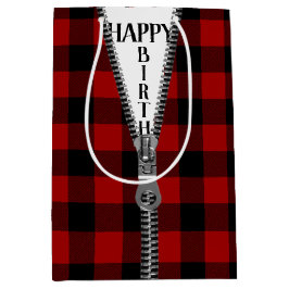 誕生日ジッパーオンバッファロープレイド ミディアムペーパーバッグ