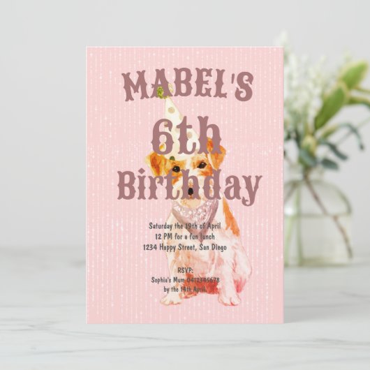 誕生日ジャックラッセルドッグエイジピンク誕生日 招待状 (スタンド正面)