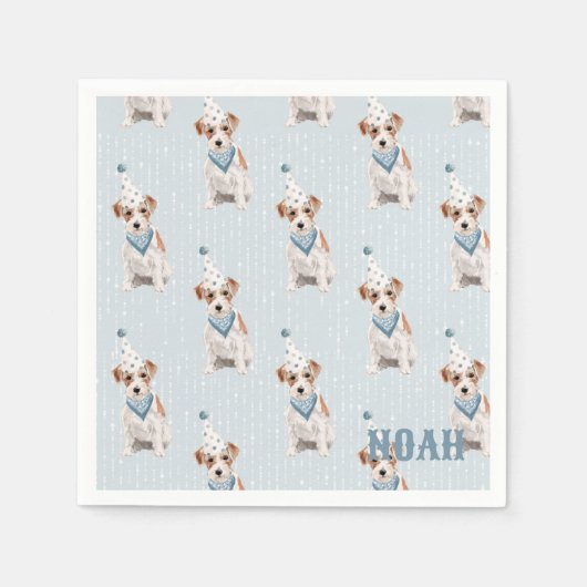 誕生日ジャックラッセルドッグパーティーハットパーソナル スタンダードカクテルナプキン (正面)