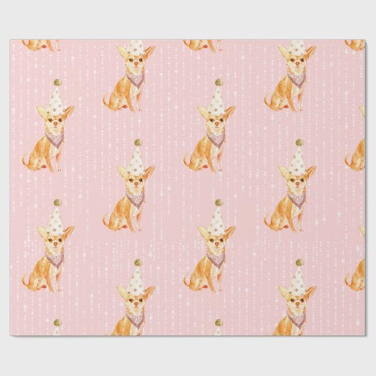 誕生日ジャックラッセルドッグピンクパーティーハット ラッピングペーパー (フラット)