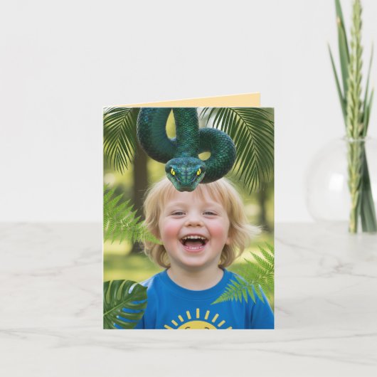 誕生日ジャングルへびの写真 カード (正面)