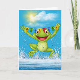 誕生日ジャンプするカエル カード